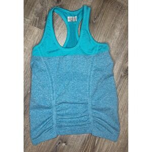 Athleta Seamless Racerback Fastest Track Tank Top Ruched Turquoise Sz Medium